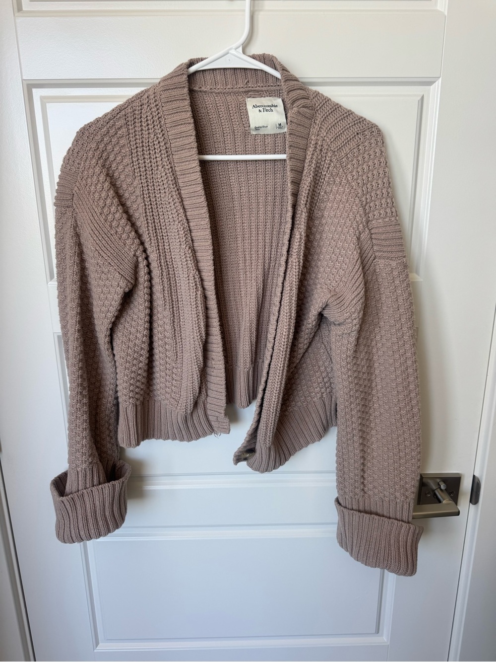 Abercrombie & Fitch Mauve-Taupe Open-Front Chunky Knit Cardigan